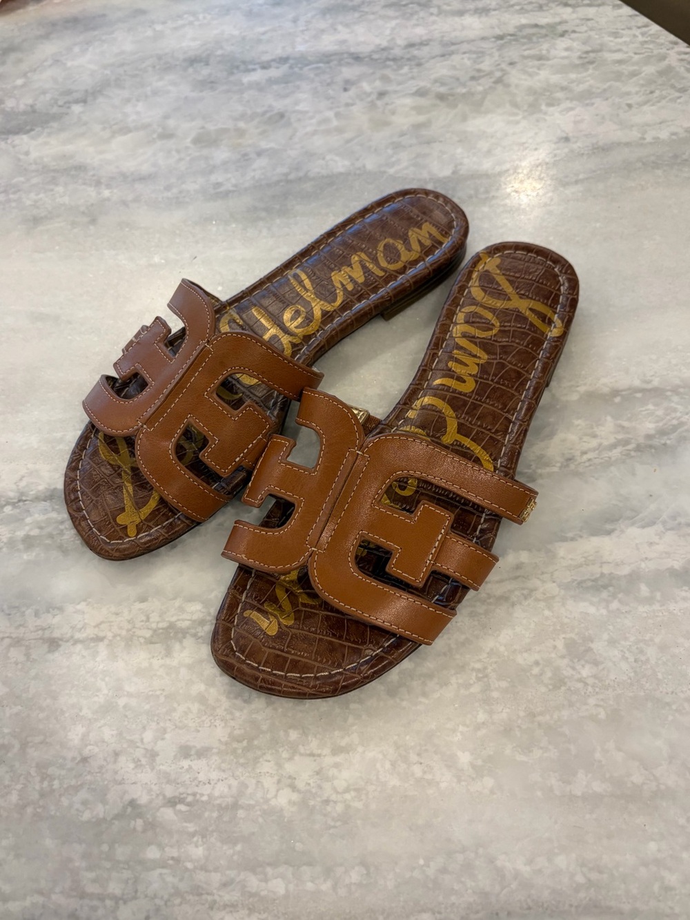 Sam Edelman Brown Leather Slide Sandals, 8.5